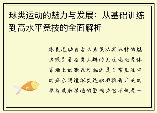 球类运动的魅力与发展：从基础训练到高水平竞技的全面解析