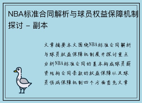 NBA标准合同解析与球员权益保障机制探讨 - 副本